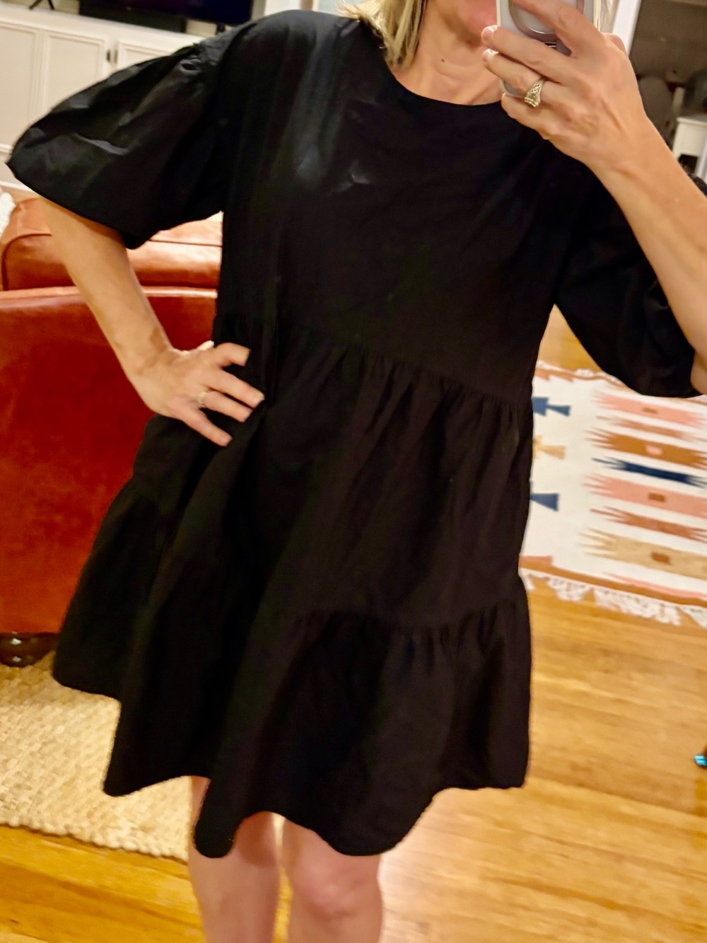 Black Puff Sleeve Tiered Mini Dress - Classic Casual